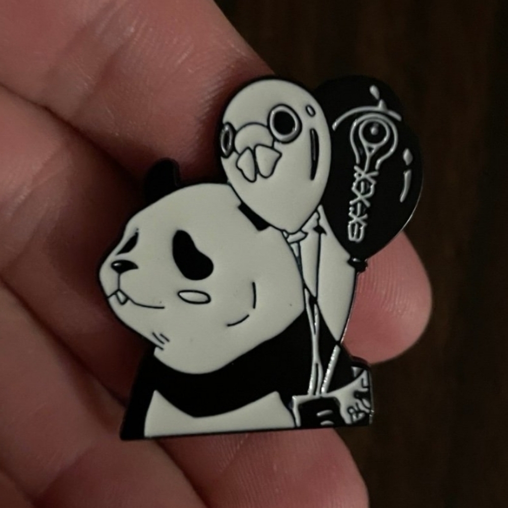 Charming Panda Jujutsu Kaisen Anime Enamel Pin - Black and White - Picture 1 of 2